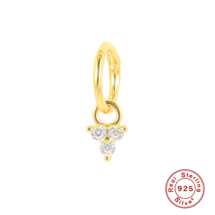 S925 Sterling Silver Cartilage Piercing Single Earring with Diamond Nose Ring European and American Hot Trend INS Style Ear Bone Stud Jewelry
