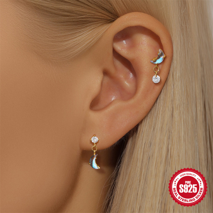 S925 Sterling Silver Ultra Sparkling Stone Moonstone Light Luxury Earrings Hot Selling Eight-Pointed Star Water Dro...
