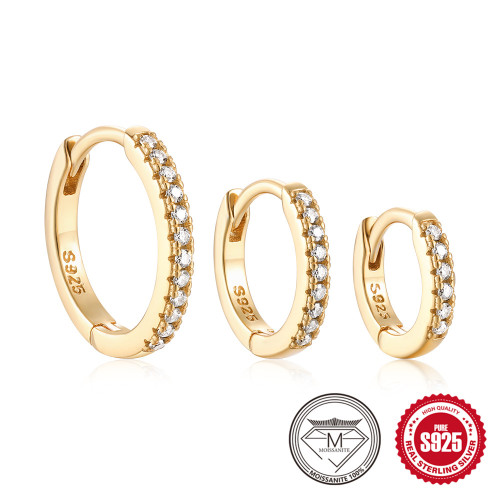 S925 Sterling Silver Earrings European and American Fashion Ins Style Classic Moissanite Earrings Ear Clips Versatile Single Row Inlaid Diamond Hoop Earrings