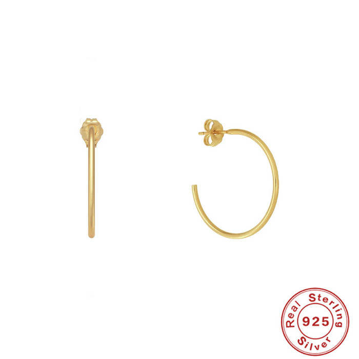 S925 Sterling Silver C-shaped Large Arc Hoop Earrings European and American Hot-selling INS Minimalist Niche Light Luxury Exaggerated Trendy Earrings