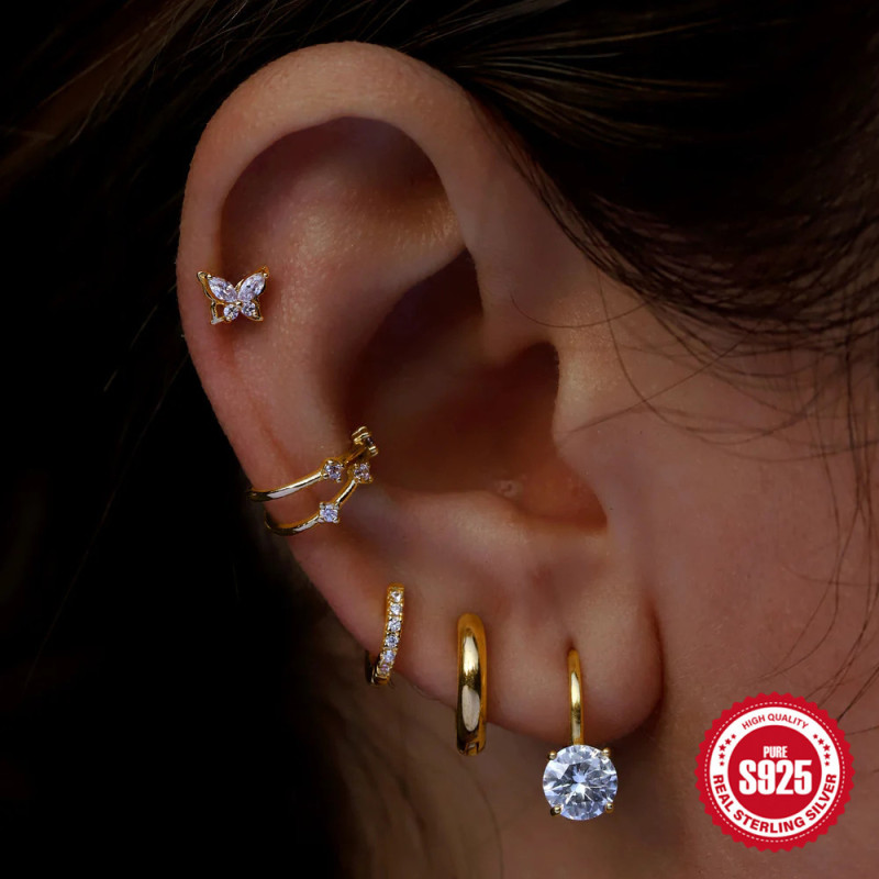 S925 Sterling Silver Super Shiny Four-Prong Inlaid Diamond Versatile Hoop Earrings Ear Clips Earrings Hot Selling on AliExpress Elegant High-End Earrings