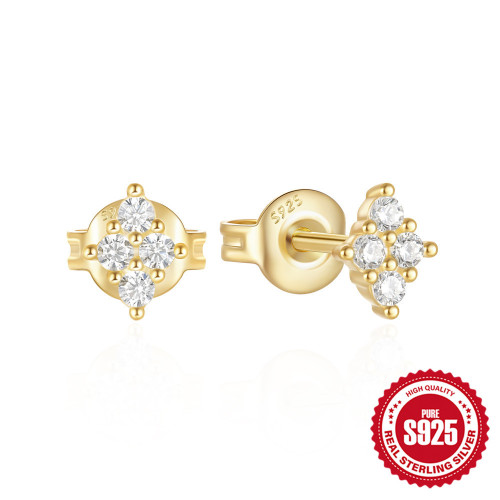 S925 Sterling Silver Classic Marquise Diamond-Studded Niche Design Stud Earrings European and American Fashion Simple Square Zircon Earrings