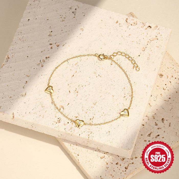 S925 Sterling Silver Heart Layered Bracelet for Women Versatile Korean Style Niche Design with Inlaid Diamonds Light Luxury Elegant Jewelry