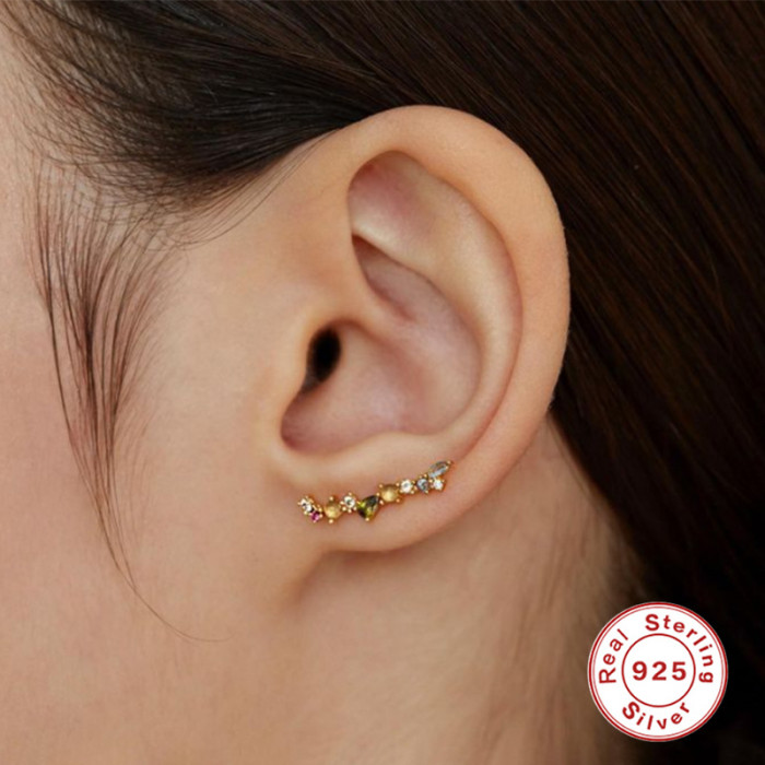 Hot-Selling S925 Sterling Silver INS Style Light Luxury Stone-Studded Back-Hanging Earrings Ear Cuffs INS Trendy Pe...