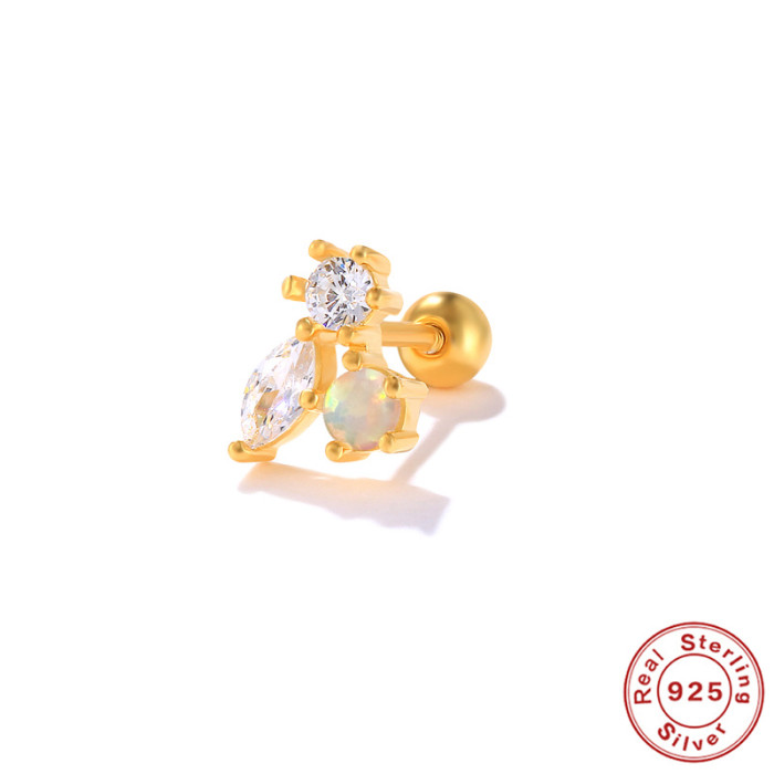 S925 Sterling Silver Inlaid Diamond Opal Pearl Helix Piercing Stud Earrings Korean and Japanese Style Niche Lightweight Helix Ear Bone Stud