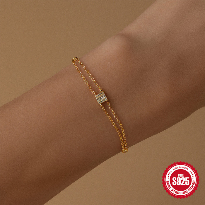 S925 Sterling Silver Creative Layered Double Layer Stone-Studded Versatile Bracelet Korean Version Niche Design Hig...