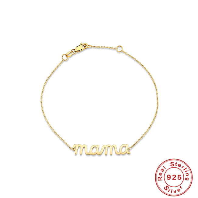 S925 Sterling Silver Minimalist Smooth Letter Mama Bracelet New Daily Versatile Elegant Jewelry Bracelet