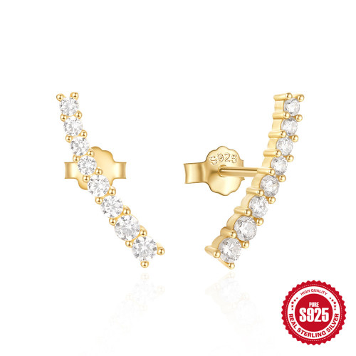 S925 Sterling Silver Super Sparkling Single Row Diamond Simple Stud Earrings Internet Celebrity TikTok Same Style European and American INS High-end Earrings