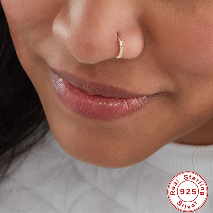 S925 Sterling Silver Diamond-Studded Body Piercing Jewelry Nose Ring Nose Stud Ear Jewelry European and American Trendy Personality Ear Cuff Ear Cartilage