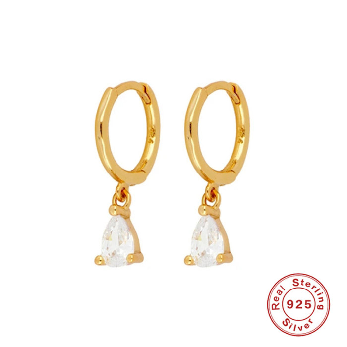 S925 Sterling Silver INS Geometric Water Drop Diamond-Studded Ear Cuff Studs European and American Minimalist Creative Style Cool Style Earrings Ear Jewelry