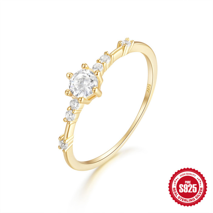 New 925 Sterling Silver Minimalist Zircon Ring Korean Version Niche Light Luxury Fashion Sweet Super Sparkling Simple...