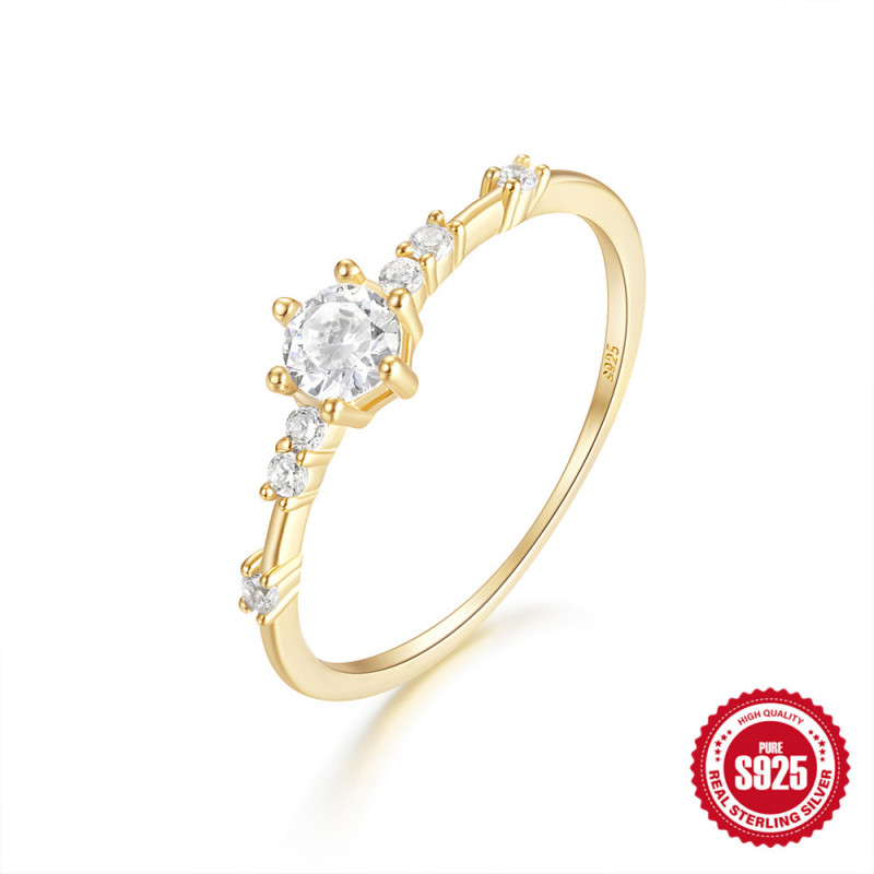 New 925 Sterling Silver Minimalist Zircon Ring Korean Version Niche Light Luxury Fashion Sweet Super Sparkling Simple Index Finger Ring