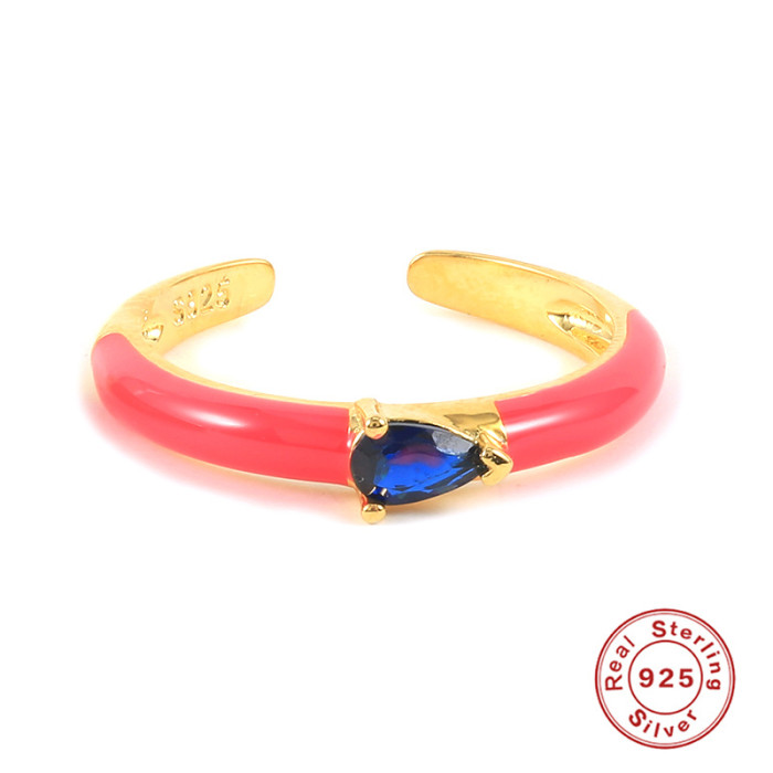 S925 Sterling Silver Stone-Inlaid Water Drop Oil Open Ring Luxury Hot-Selling Fashion Versatile INS Ring