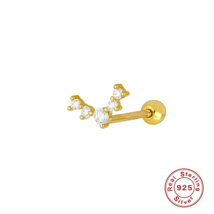 S925 Sterling Silver Geometric V-Shaped Diamond-Studded Threaded Piercing Ear Bone Studs Piercing Earrings Best-Selling Trendy Earrings on AliExpress