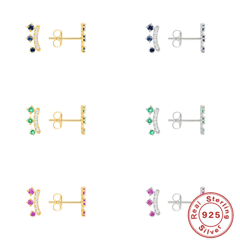 S925 Sterling Silver Crown High-end Diamond-studded Earrings Korean Style Elegant Light Luxury Niche Super Sparkling Color Diamond Earrings for Women
