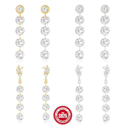 New S925 Sterling Silver Creative Versatile Tassel Long Diamond-Studded Earrings European and American Cross-Border Hot-Selling Super Shiny Earrings