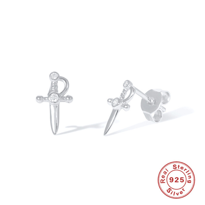 S925 Sterling Silver Creative Small Dagger Stone-Inlaid Earrings Hot Selling INS Minimalist Style Classic Earrings