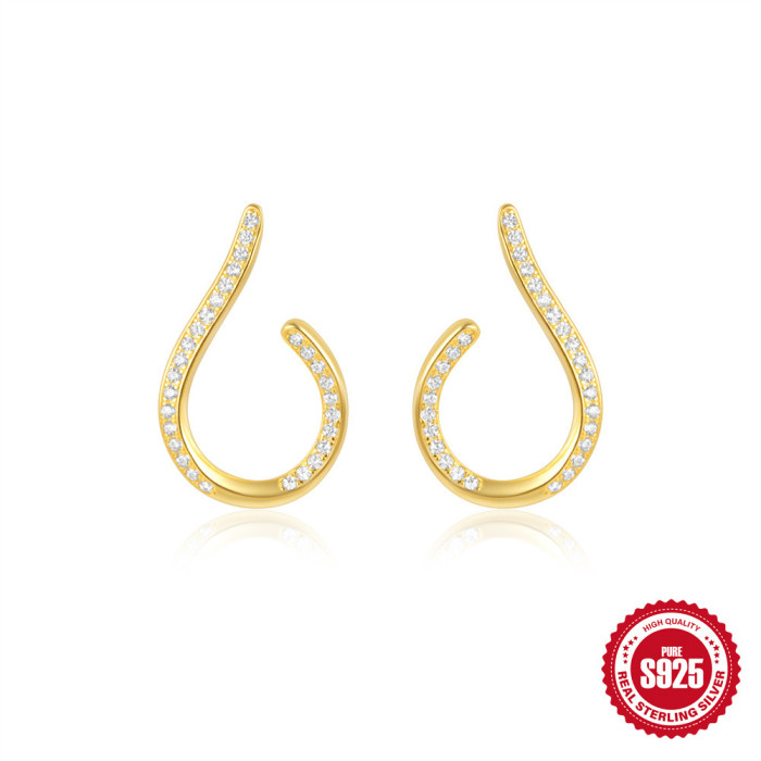 New 925 Sterling Silver Personality Wave Hoop Earrings Fashion Hot Selling Ins Style Irregular Diamond Earrings