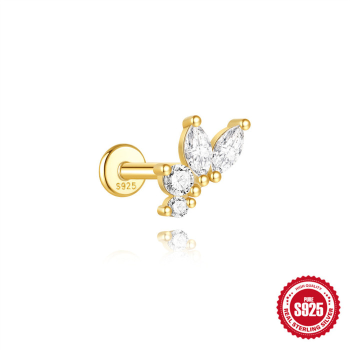 S925 Sterling Silver Heart Geometric Zircon Inlaid Diamond Flat Head Threaded Piercing Ear Bone Stud AliExpress Hot Selling Classic Earrings