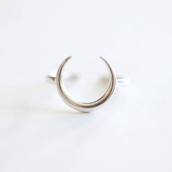 S925 Sterling Silver Creative Personality Moon Open Ring Korean Style Elegant Personality Xiaohongshu Hot-Selling Ind...