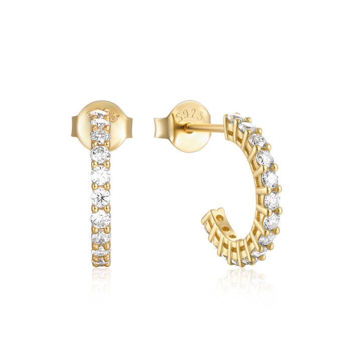 S925 Sterling Silver Earrings Fashion European and American Cross-Border Hot Selling Creative C-Shaped Earrings Moissanite Inlaid Sterling Silver Jewelry
