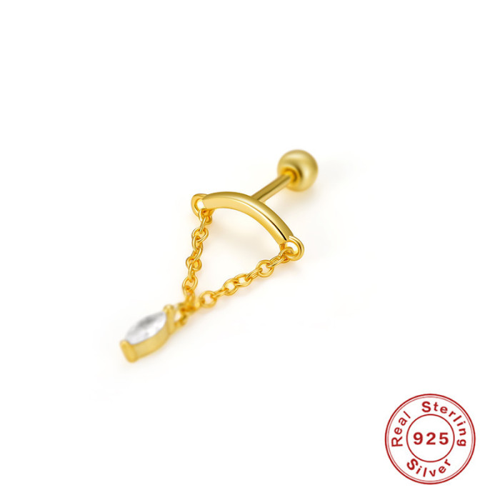 S925 Sterling Silver Diamond-Studded Tassel Chain Threaded Piercing Ear Bone Stud European and American Trendy Personality INS Style Earrings Ear Jewelry