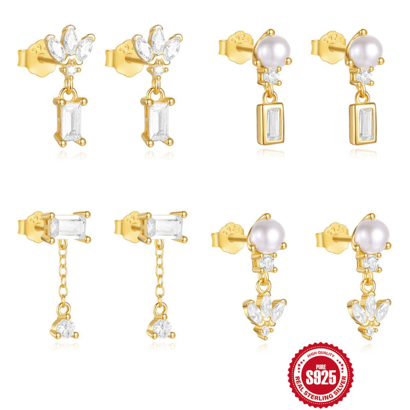 S925 Sterling Silver Vintage Pearl Earrings for Women, Niche High-end Versatile Tassel Stud Earrings with Inlaid Diamonds