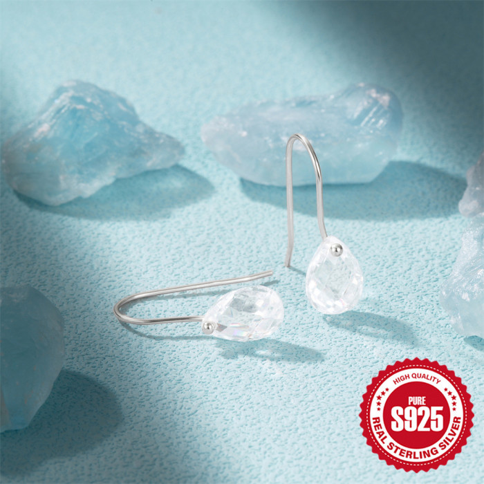 S925 Sterling Silver Minimalist Water Drop Single Diamond Versatile Fashion Ear Hook Earrings Korean and Japanese Style Elegant Niche High-end Accessories