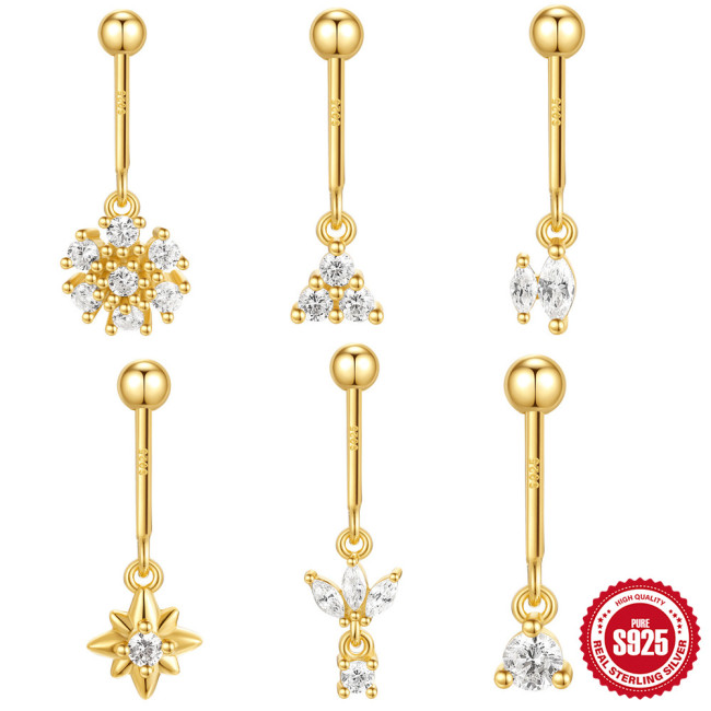 S925 Sterling Silver Snowflake Marquise Diamond Ball Flat Back Vertical Thread Piercing Ear Bone Stud European and American Hot Selling Ear Jewelry