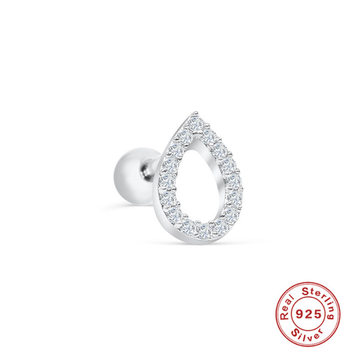 S925 Sterling Silver Hollow Water Drop Diamond-Studded Piercing Threaded Ear Bone Stud European and American Hot-Selling Temperament INS Style Piercing Jewelry