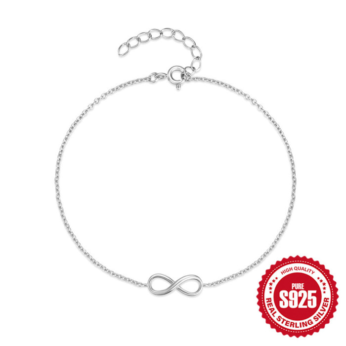 S925 Sterling Silver Eight-Character Eternal Chain Versatile Bracelet for Women Korean Style Internet Celebrity Hot-S...