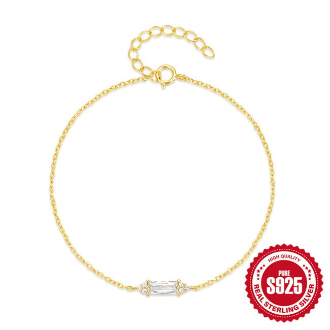 925 Sterling Silver Rectangular Inlaid Zircon Versatile Bracelet European and American Hot-Selling Elegant Design INS Minimalist Jewelry for Women