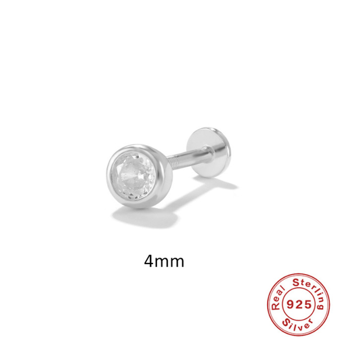 S925 Sterling Silver Round Ball Diamond-Studded Piercing Stud Earrings European and American Hot Selling 16G Flat Head Threaded Piercing Cartilage Stud Earrings