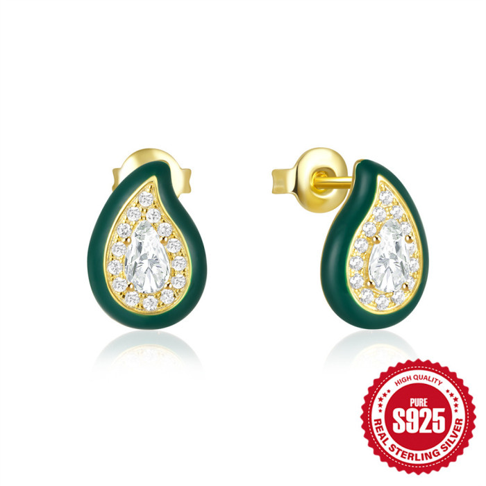 New 925 Sterling Silver Vintage High-End Diamond-Studded Water Drop Earrings Oil Drop Niche Design Elegant Earrings