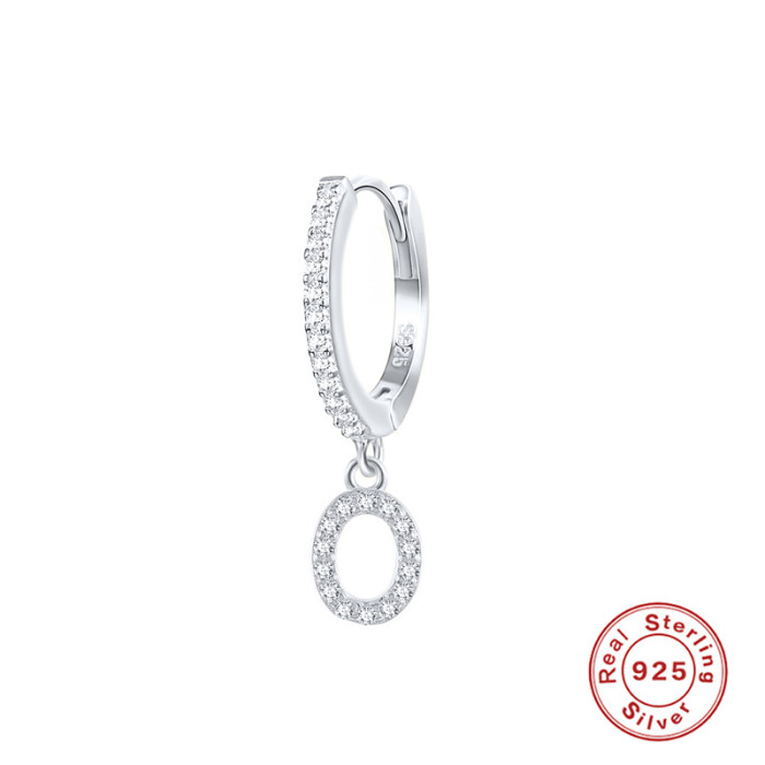 S925 Sterling Silver Single 26 English Letter Hoop Earrings Fashion INS Trendy Stone-Studded Ear Cuffs Ear Jewelry
