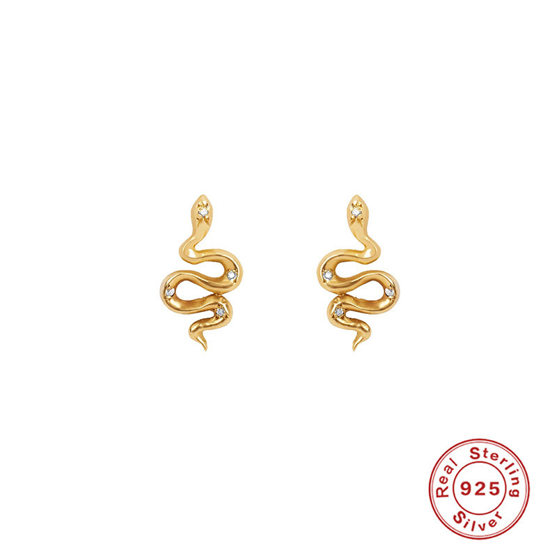 S925 Sterling Silver Personality INS Style Snake-Shaped Diamond-Studded Ear Thread Earrings European and American New Trendy Creative Earrings Ear Jewelry