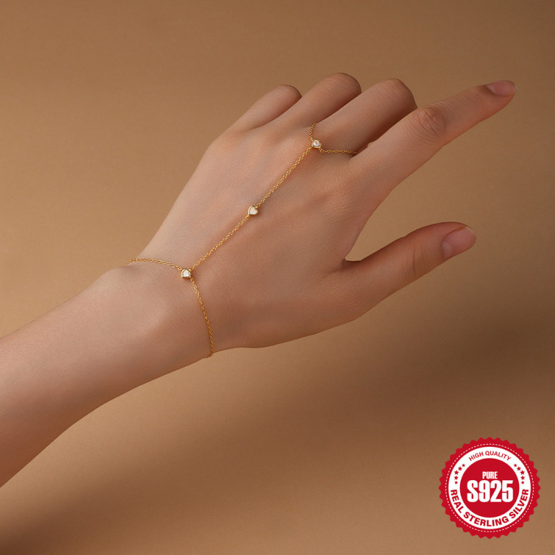 New S925 Sterling Silver Fashion Heart Pendant Ring Bracelet European and American Cross-Border Hot Selling Elegant Diamond-Encrusted Light Luxury Jewelry