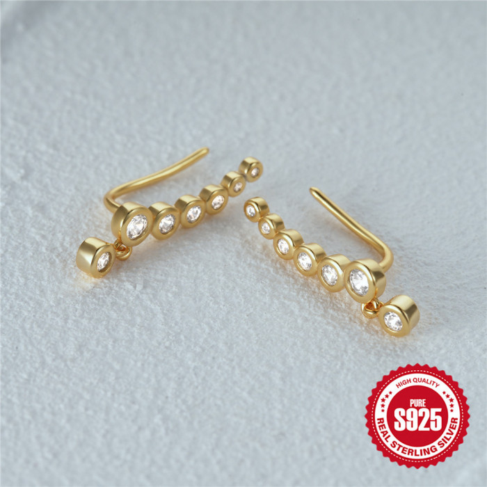 S925 Sterling Silver Round Diamond Single Row Earrings Ear Clips New Trendy Niche Design Internet Celebrity Style Earrings