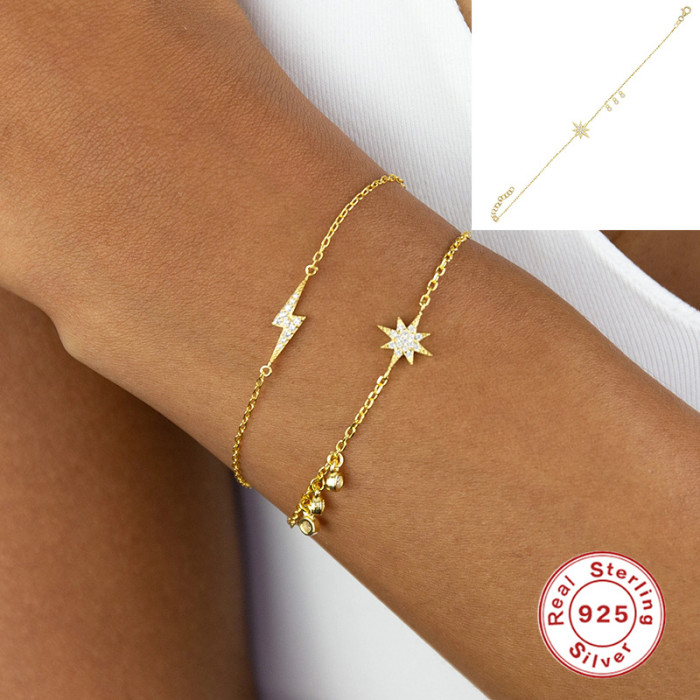S925 Sterling Silver Octagonal Star Stone Round Inlaid Bracelet Hand Jewelry Internet Celebrity TikTok Same Style K...