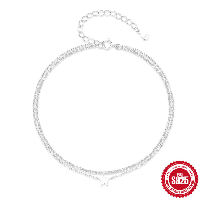 Summer Style 925 Sterling Silver Double Layer Adjustable Five-Pointed Star Versatile Pendant Anklet Korean Version In...