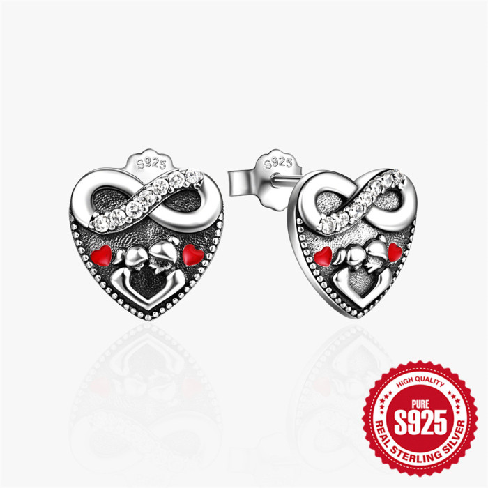 S925 Sterling Silver Heart-shaped Stone-Studded Letter Stud Earrings Hot-selling French Style Temperament Retro Fas...