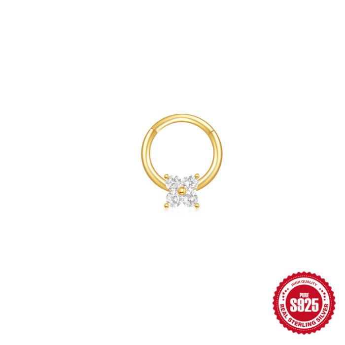 S925 Sterling Silver Personality Geometric Diamond-Studded Cartilage Piercing Matching Ear Bone Ring European and American Hot-Selling Elegant Versatile Earrings for Women