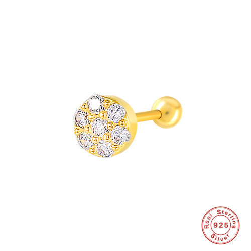 S925 Sterling Silver Threaded Round Full Diamond Mini Earrings Ear Cuff European and American Hot Selling Light Luxury Elegant Piercing Ear Bone Stud for Women