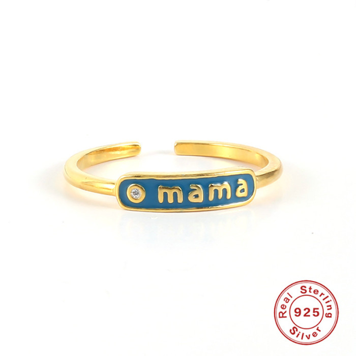 S925 Sterling Silver Mama Stone-Studded Handmade Oil-Drip Ring Bestselling Trendy INS Style Creative Open Ring, Ear...