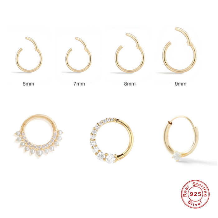S925 Sterling Silver INS Minimalist Ear Bone Stud Earrings European and American Style Personality Ear Bone Clip Ear Piercing Nose Ring Accessories for Women