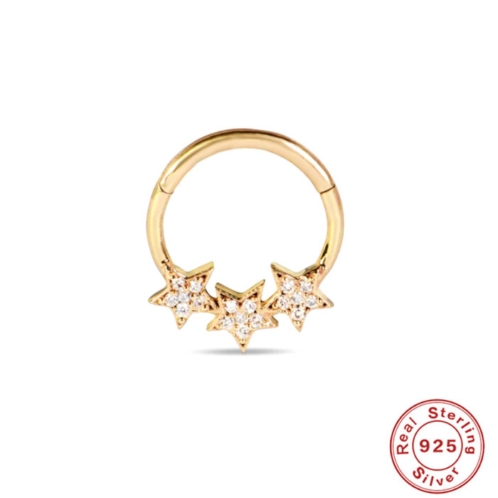 S925 Sterling Silver Five-Pointed Star Inlaid with Diamonds Versatile Soft Bone Ear Stud Earrings European and American Cross-Border Hot-Selling Trendy Nose Ring Accessories