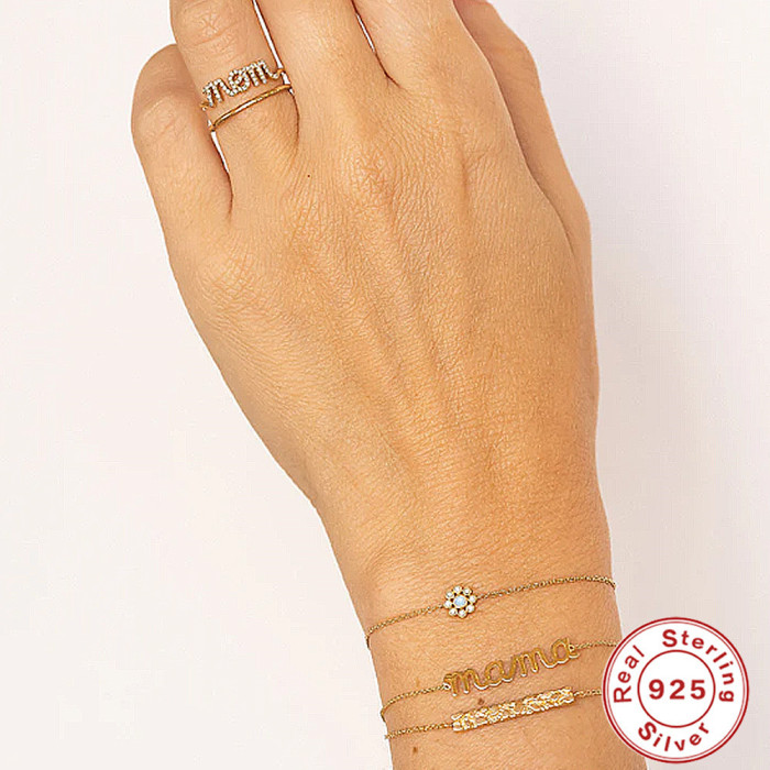 S925 Sterling Silver Minimalist Smooth Letter Mama Bracelet New Daily Versatile Elegant Jewelry Bracelet