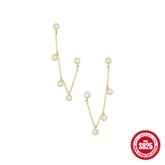 European and American Hot-Selling Pure Silver 925 Dot Zircon Pendant Earrings High-End Fashion Tassel Earrings Stud Jewelry for Women