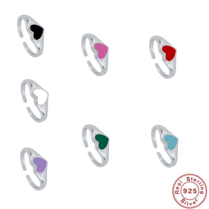 S925 Sterling Silver Heart Oil Drop Open Ring Hot Selling Fashion Simple Ins Style Creative Ring
