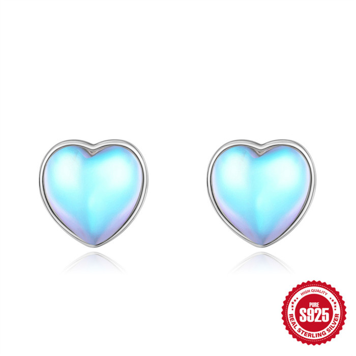 S925 Sterling Silver Heart Five-Pointed Star Butterfly Inlaid Diamond Moonstone Earrings European and American Fashion Retro Footprint Ear Jewelry